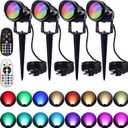 SUNVIE Chrisrmas Spot Lights Outdoor 12W RGBW Color Changing Landscape Lights with Remote Control 120V RGB Landscape Lighting Waterproof Outdoor Spotlight for Yard Garden Patio Lawn Decorative, 4 Pack