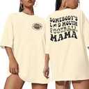 Oversized Football Mom Shirt Women Funny Game Day Shirts Somebody's Loud Mouth Football Mama Tshirt Ball Season Tee Top Large