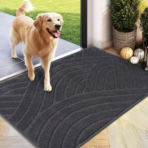 2 x PLEASOR Front Door Mat, Absorbent Dirt Trapper Welcome Door mat Indoor, Non Slip Machine Washable Entryway Rug, Low Profile Doormat, Dog Door Mat for Muddy Paws and Shoes, 20x32, Grey (2'8" x 1'8" (Rectangular))