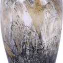Murano Style Glass Vase, Hand Blown Decorative Art Vase with Ruffled Opening for Flowers, Shelf Tabletop Mantel Display, Abstract Home Decor for Living Room Bedroom