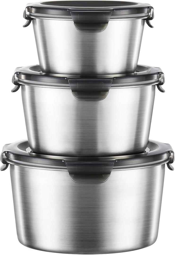 Food Storage Containers, Airtight Food Storage Containers with Lids, Deli Containers Soup Containers with Lids Stainless Steel Set of 3