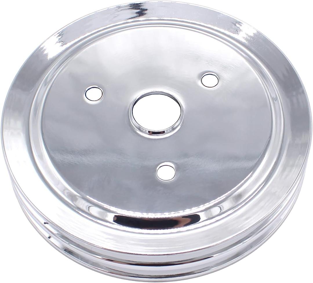 Plated Steel Crankshaft Pulley Double-Groove SWP Short Water Pump - Compatible with Small Block Chevy SBC 262 265 267 283 302 305 307 327 350 400