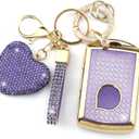 Key Fob Cover with Diamond Keychain Compatible with Volvo Car Key Holder Compatible with XC90, XC60, XC40, S60, S90, V60, V90, Polestar 1, Polestar 2 Key Protector for Women, (Purple-Heart)