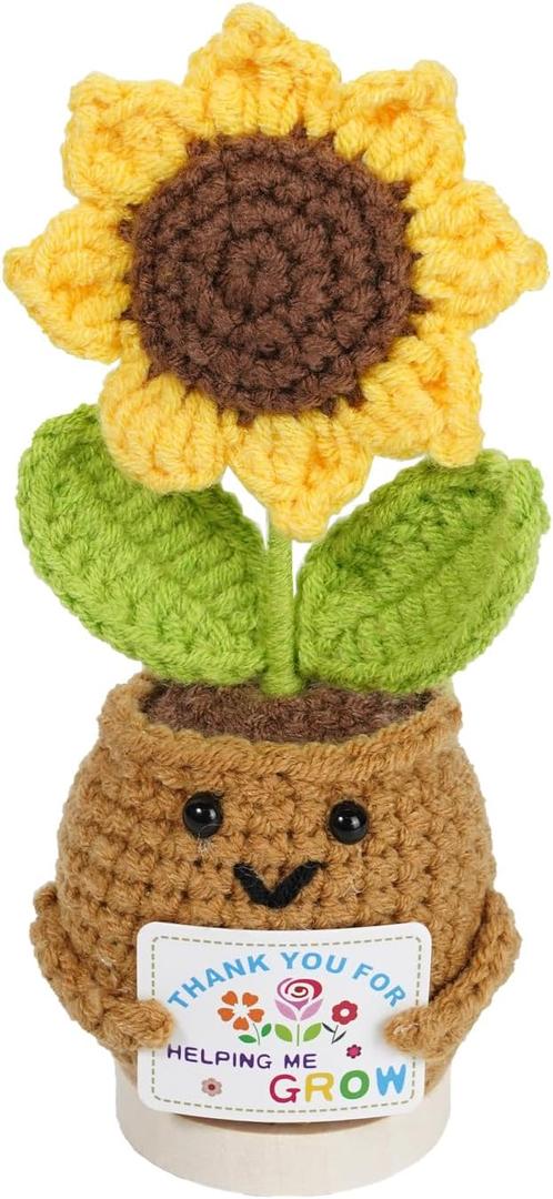 2 x Coruja Graduation Gifts for Class of 2026,Handmade Positive Crochet Sunflower with Card, Mental Health Emotional Cheer Up Support Positive Teacher Gifts for Women Mom Dad Birthday Graduation Coworker