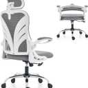 Ergonomic Office Chair with Foldable Backrest, Computer Desk Chair with Flip-up Armrests, Mesh Lumbar Support and 2D Headrest Big and Tall Office Chair, White