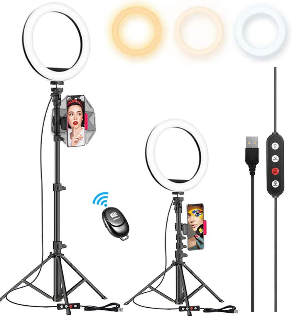 Kaiess 10.2" Selfie Ring Light with 65" Adjustable Tripod Stand & Phone Holder for Live Stream/Makeup, Upgraded Dimmable LED Ringlight for Tiktok/YouTube/Zoom Meeting/Photography