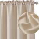 Chyhomenyc Bedroom Curtains 63 Inch Length 2 Panels, Faux Linen Textured Light Filtering Soft Airy Rod Pocket Window Treatment Drapes for Living Room, Each 40Wx63L, Linen Color