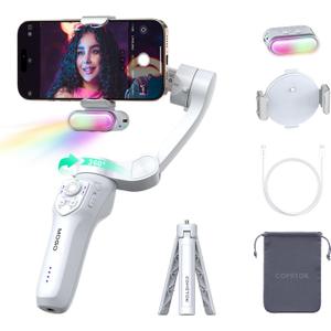 COMITOK Only for iPhone, MOGO [Apple MFi Certified] Gimbal Stabilizer for iPhone with Phone Clip & RGB Light, Support Selecting Tracking Target on Apple Watch & iOS26 Cameras for iPhone 16 15 Pro Max