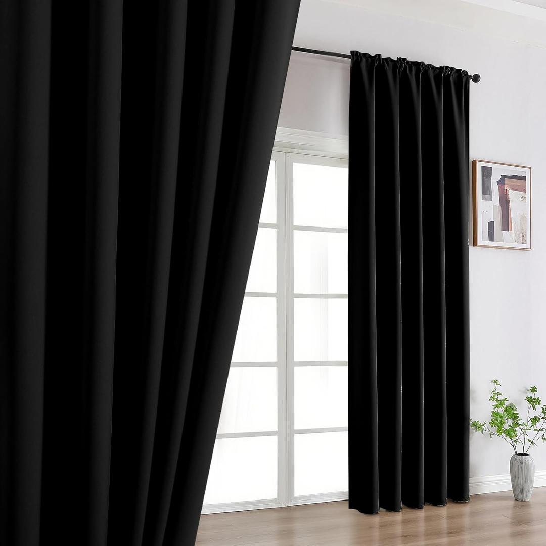 CUCRAF Black Blackout Curtains 84 Inches, Thermal Insulated Noise Reducing Rod Pocket Window Drapes for Bedroom & Living Room(52x84 Inch, 2 Panels)