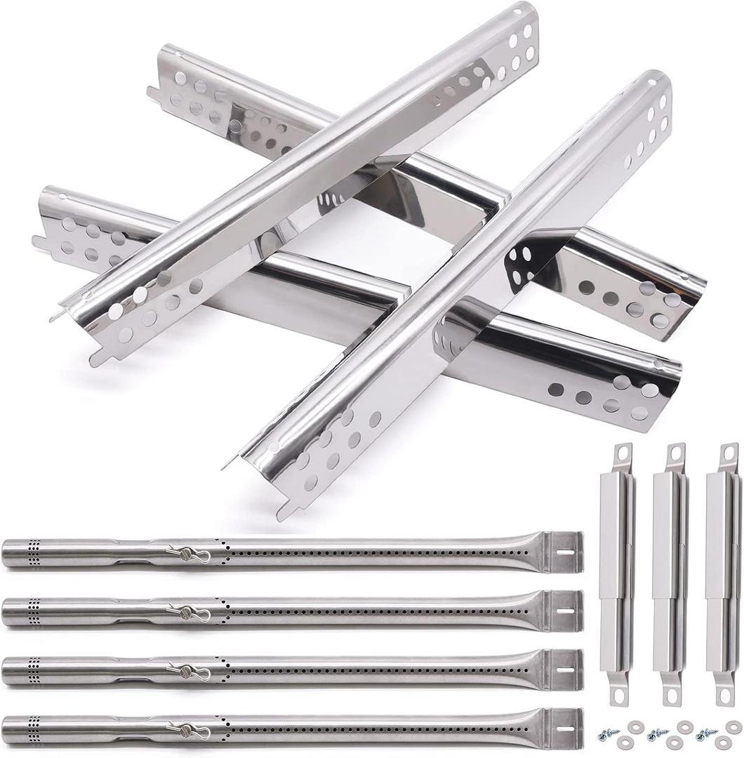 Grill Replacement Parts for Charbroil 463344015, 463343015, 463433016, 463240015, 463432215 Gas Grill, Stainless Steel Heat Plate Shields, Crossover Tubes Burner for Charbroil 4 Burner