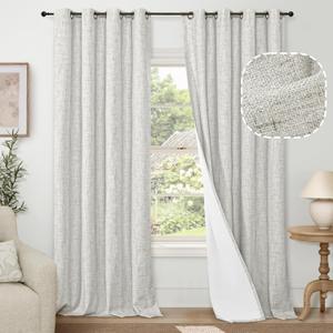 100% Blackout Curtains for Living Room 95 Inch Length 2 Panels Set, Thermal Insulated Light Blocking Faux Linen Curtains for Bedroom, Bronze Grommet Window Drape Each 52" Wide, Light Grey