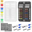 DaierTek 12 Way Fuse Block, 12 Volt Blade Fuse Block with LED Indicator 12 Circuit Fuse Box 12V ATO/ATC Marine Fuse Panel 24V with Waterproof Cover Fuse Terminals for Automotive Boat Car RV