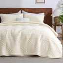 Bedsure Boho Quilt King Size - Lightweight Bedspread King Size with Geometric Stitched Pattern, Pearled Ivory Farmhouse Soft Bedding Set Coverlet with 2 Pillow Shams for All Seasons, 106x96 inches