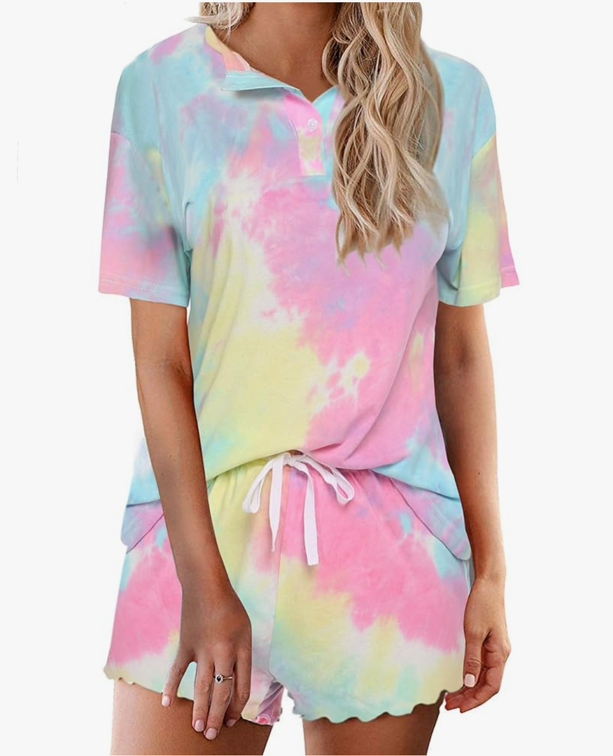 Ekouaer Tie Dye Pajamas Set Womens Loungewear Sleepwear 2 Piece PJ Sets M