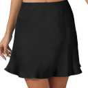 Mist Azur Women's Elegant Silky Satin Mini Skirt High Waist Bias Cut Short Skirt Leopard Print Mini A Line Skirts for Women (Medium)