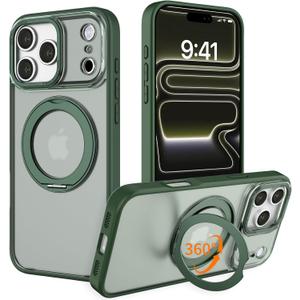 IYH 360 Rotatable Magnetic Case for iPhone 17 Pro Max, Military-Grade Shockproof Phone Cover with Matte Translucent Back(Green)