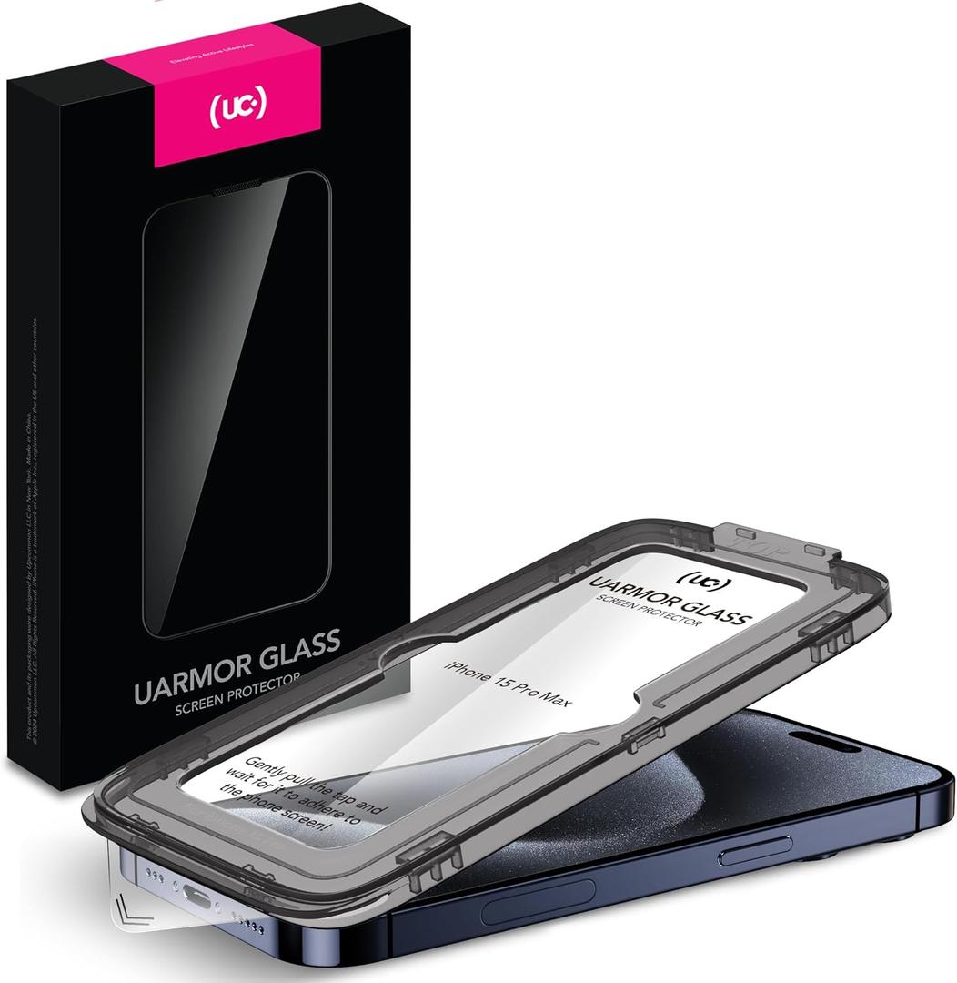 UARMOR Glass Clear Screen Protector for [ iPhone 15 Pro Max ] 9H Premium Tempered Glass, Shatterproof, Easy Installation Kits, 9H Hardness  2 Pack