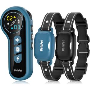 Delupet Dog Shock Collar 2 Dogs- 4500FT Dual-Direct Dog Training Collars with Remote for Small Medium Large Dog, IPX8 Waterproof Rechargeable E-Collar with Beep(1-8), Vibration(1-3), Shock(0-99), Blue
