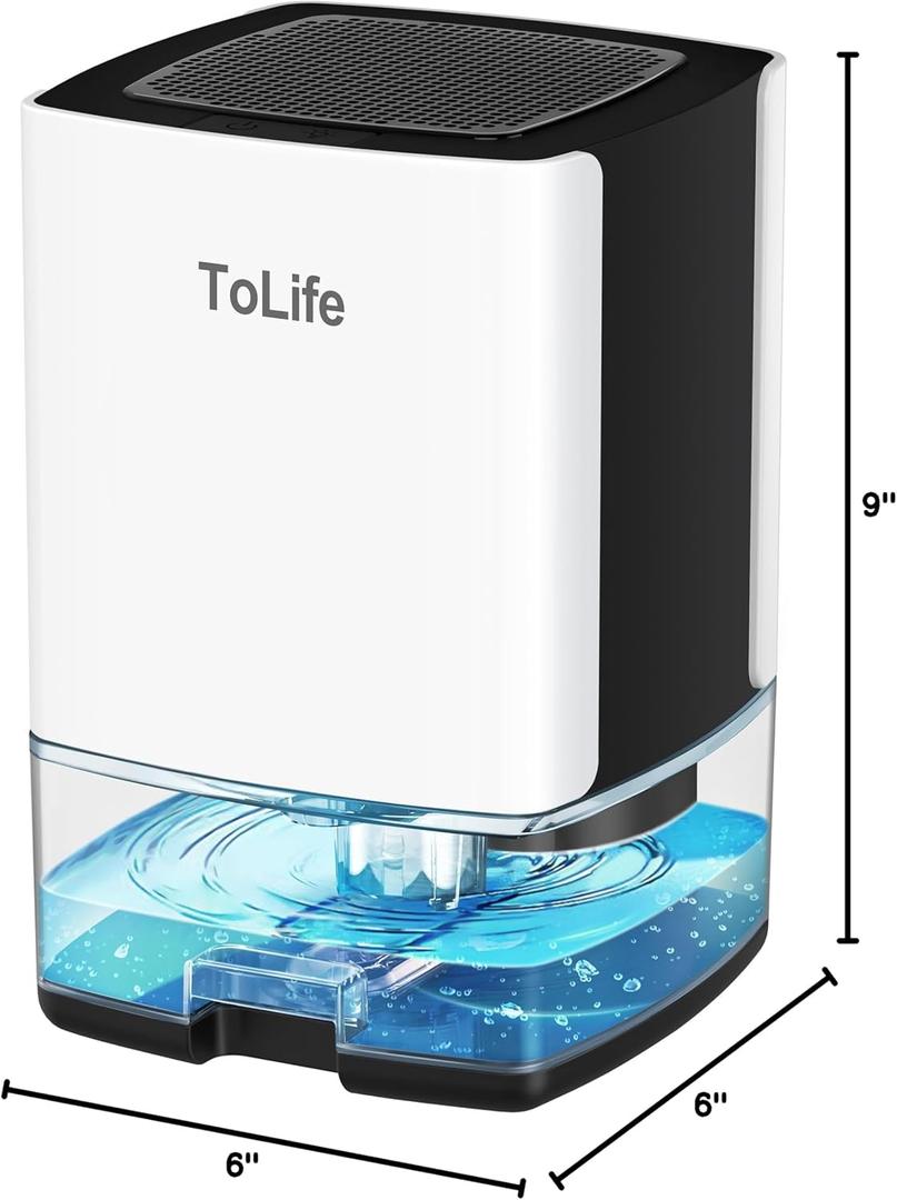 ToLife Dehumidifier 30 OZ Water Tank with Auto-Off 500 sq.ft Portable Small Dehumidifiers for Home Bathroom Bedroom RV Closet Room 7 Colors LED Light, White