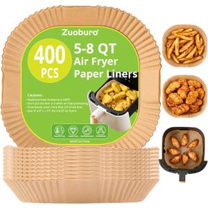 400Pcs Air Fryer Paper Liners, 5-8 QT Air Fryer Disposable Unbleached Non-Stick Parchment Paper Liner, Square 8 inch Baking Liner