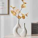 White Vases for Decor, Heart Shaped Ceramic Vase Set of 2, Minimalist Decorative Vase for Table Centerpiece Wedding Dining Living Room Office House Decoration Aesthetic Flower Vase Wedding Decor