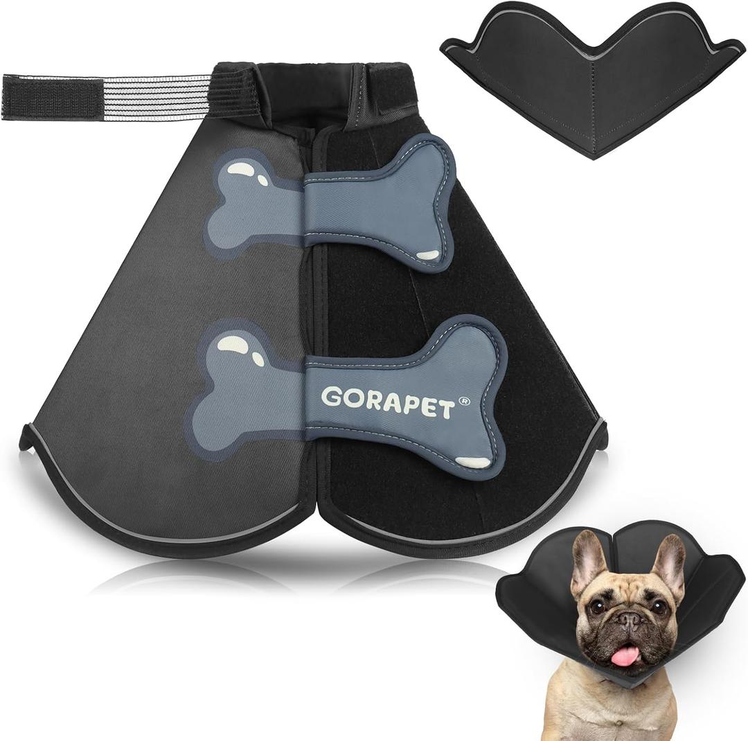 Dog Cone Collar Alternative, Partially Detachable Hard & Heavy Cone for Medium Dogs (French Bulldog Dachshund), Elizabethan Adjustable Protective Dog Neck Head Recovery Cone After Surgery Anti Licking (M(Neck Girth:11.8"-14.5"), Black)