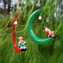 2 x 2pcs Christmas Tree Decorations Moon Ornaments, Hanging Xmas Ornaments Funny Iron Moon Decor with Santa Claus Reindeer Vintage for Xmas Tree New Year Holiday Party Decor