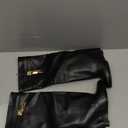 Fold Over Boots for Women Pointy Pull-on Wedge Heel Knee Shark Boot With Side Zipper Padlock Design (9, Black)