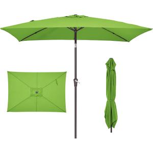 JEAREY 6.5x10 ft Rectangular Patio Umbrellas Rectangle Outdoor Umbrella with Push Button Tilt and Crank, Market Table Umbrella 6 Sturdy Ribs UV Protection for Poolside Garden Backyard Deck, Glass Green