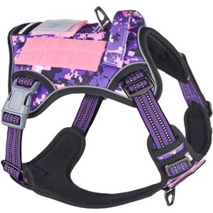 BUMBIN Tactical Pet Walking Harness with Handle for Medium Dogs, Adjustable, Famous TIK Tok Fit Smart Reflective No Pull Vest for Training, Purple M (M(Neck:16-20", Chest:17-27"), Purple Camo)