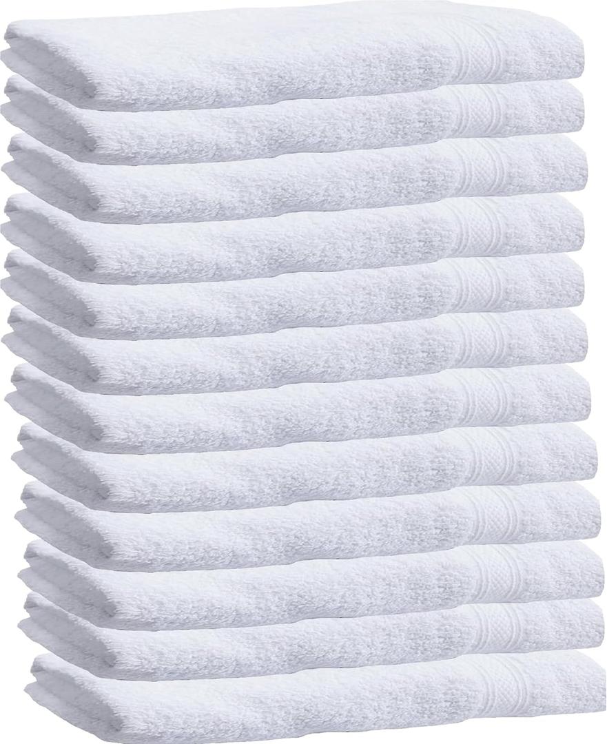 Towels N More 12 White 16x27 Premium Hand Towels with 100% Ring Spun Cotton Loops, Super Absorbent Best for Hotel, Bathroom, Gym, Home or Commercial use (12)