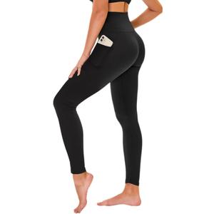 High Waisted Leggings for Women - No See Through Tummy Control Cycling Workout Yoga Pants with Pockets Reg & Plus (Small-Medium, Black)