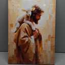 Jesus and Lamb Canvas Wall Art Jesus Saves the lost lamb Wall Decor Pictures Christian Lamb of God Painting Posters Prints for Dining Living Room Kitchen Wall Bedroom Decoration (16L" x 24W")