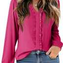 Dokotoo Women's V Neck Ruffle Blouses Long Sleeve Casual Work Tops Loose Fit Pullover Shirts (Pink, XXL)