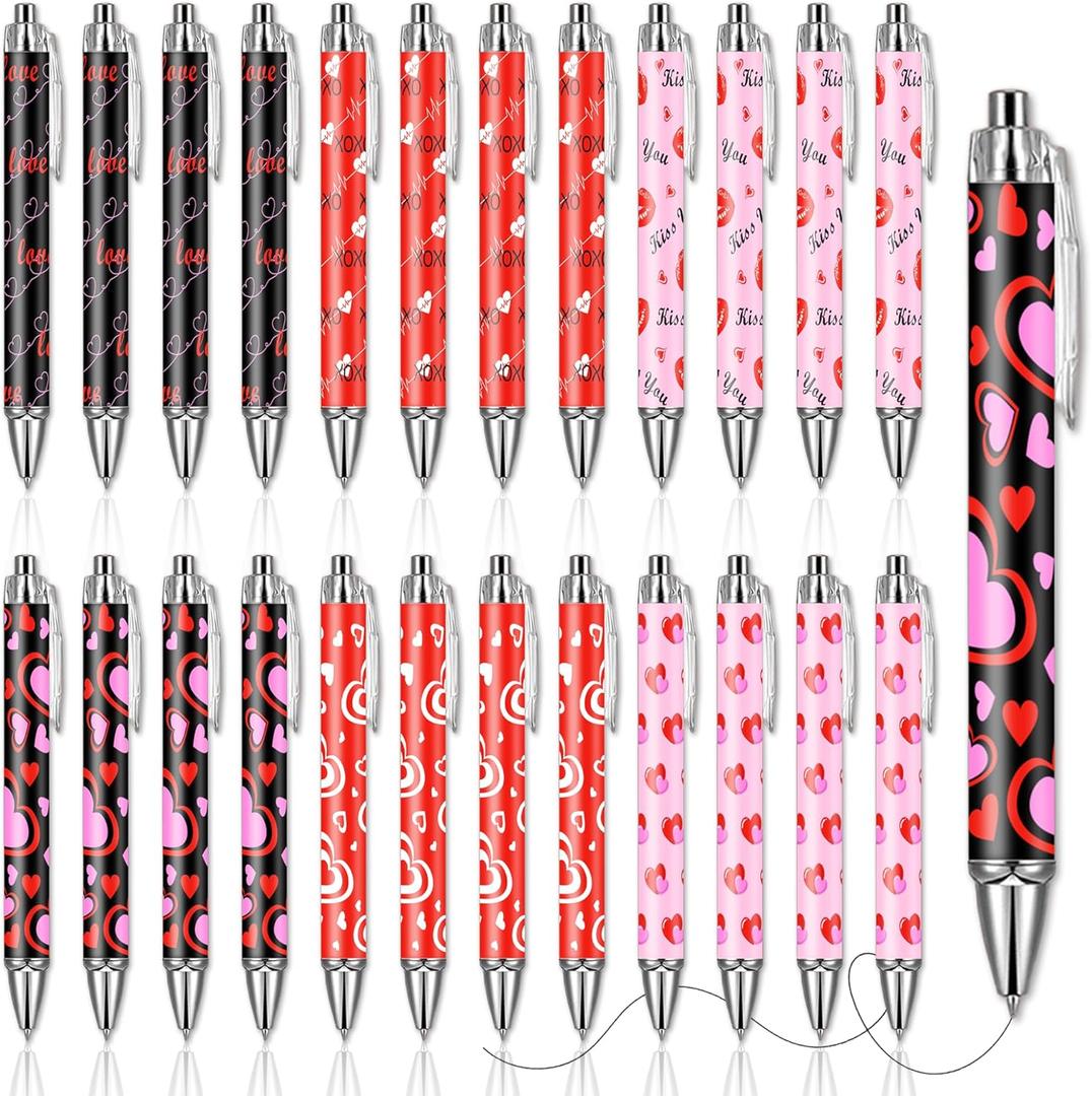 Valentine's Day Heart Pens - 24 Pcs Valentines Black Ink Ballpoint Pens Bulk Exchange Gifts, Sweet Love Writing Pen Small Present for Coworkers Employees Adults Teacher Student Classroom Office