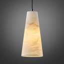 Natural Alabaster Pendant Lights Kitchen Island, H-10in White Pendant Light Fixtures, Light Pendant Marble Conical Shade Black, for Bedroom Bathroom Dining Room Living Room (Dimmable Bulbs INCL)