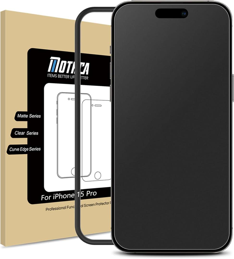 Mothca Matte Glass Screen Protector for iPhone 15 Pro (6.1 inch) Anti-Glare & Anti-Fingerprint Tempered Glass Clear Film, [Easy Installation Frame] Case Friendly, Bubble Free - Smooth as Silk