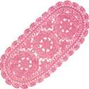 Oval Lace Doilies Width 9" to 11", Length 22" to 23" Handmade Crochet Thanksgiving Table Runner Flower Kitchen Placemats (Pink, 1)