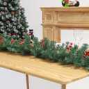 9 Ft Pre-lit Lighted Christmas Garland Decor, Festive Holiday Decoration for Outdoor/Indoor, Green Pine Branches with Red Berries and Pine Cones, Waterproof 50 Warm Lights with Timer