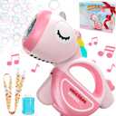 Bubble Machine Gun with Lights Music, Portable 360Leak Proof Automatic Bubble Maker Machine for Kids Toddler 1-3 4-8 Parties, Bubble Blower Birthday Gift