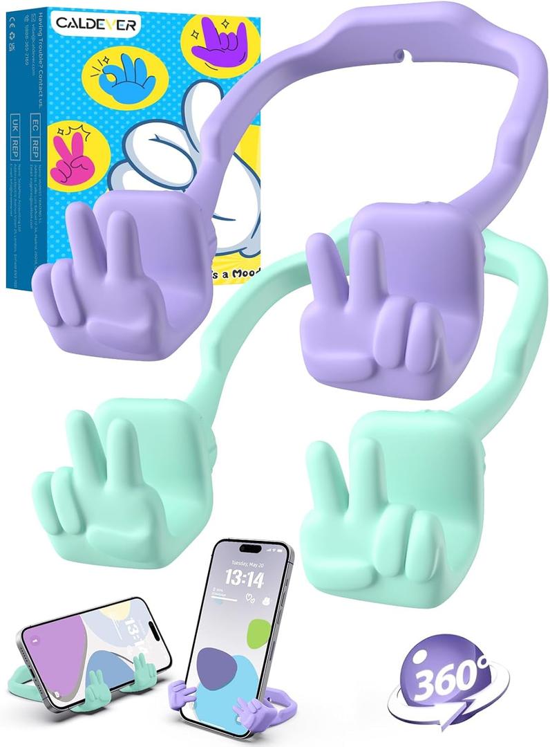Cell Phone Stand Valentines Day Gifts for Teens Girls Boys Kids: Upgrade Adjustable Peace Sign Thumbs Lazy Cell Phone Holder for Desk Cool Gadgets Birthday Gifts for Women Men Teenage Adults Wife (2, Purple, Green)