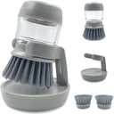 Good Grips Soap Dispensing Palm Brush, Dish Scrub Brush, Kitchen Brushes for Dishes, Kitchen Brush with Holder for Pot Pan Sink Cleaning (Gray)
