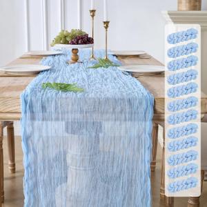 12 Pack Baby Blue Cheesecloth Table Runners, 120 Inch 10Ft Gauze Table Runner for Wedding Birthday Party Baby Shower Decorations