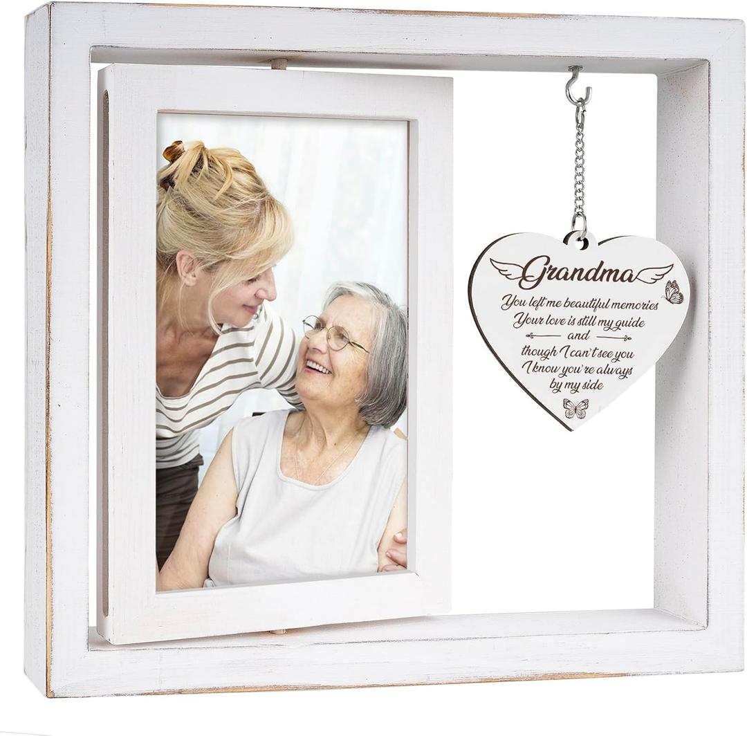 Grandma Memorial Picture Frame,Loss Of Grandma Sympathy Gifts,Bereavement Gift Ideas,Condolences Gift For Loss,Memorial Gifts for Loss of Gandma,Vintage Style Rotating Photo Frame Fits 4x6 In Photos