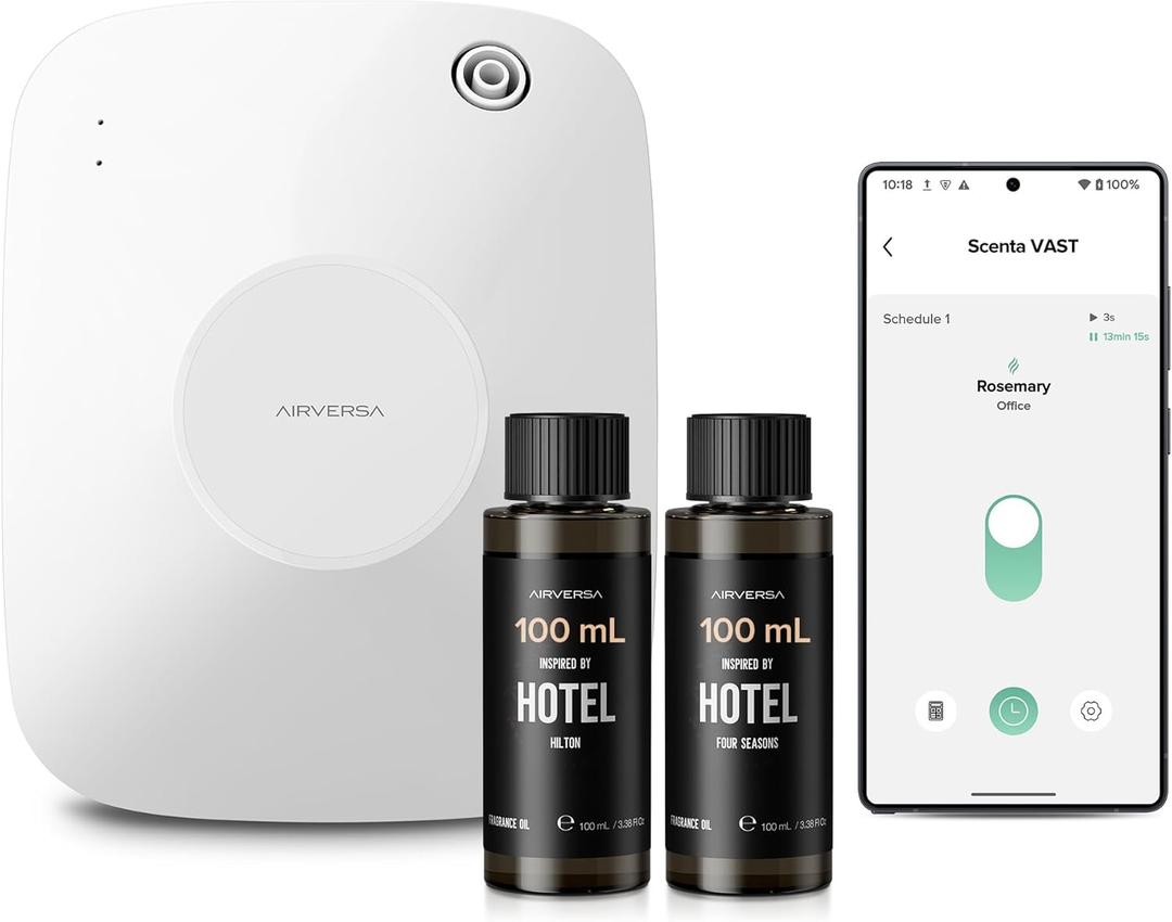 Smart Waterless Essential Oil Diffuser Hotel Scent Starter Kit, 400mL Capacity with 200mL Fragrance Oil, Up to 2000 sq ft Scent Air Machine with 12A1V Power Adapter for Large Room, ANA White Kit