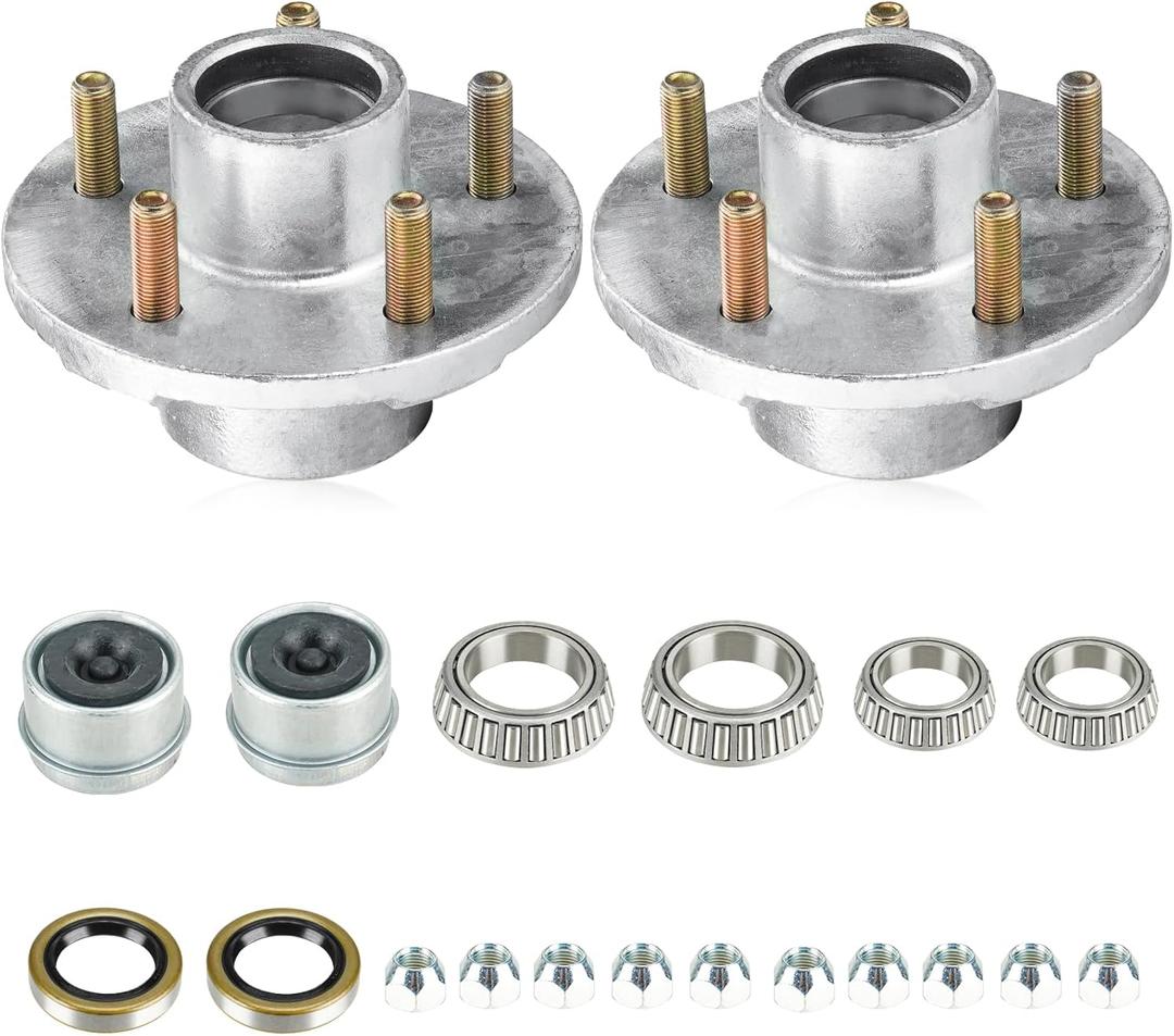 2 Sets 5 on 4.5" Bolt Circle Hot-Galvanized Idler Hub Kits for 3,500lbs Boat Trailer 1-1/16'' to 1-3/8'' Tapered Axle, Inner & Outer Cone Bearings