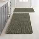 MIULEE Set of 2 Waffle Bathroom Rugs, Super Absorbent Non Slip Bath Rugs, Machine Washable Bath Mats with Tassels, Ultra Soft Rubber Backed Shower Mats for Bathroom Floor, Tub, Green, 17"x24"+18"x30"