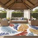 GENIMO Outdoor & Indoor Area Rug 10'x14', Waterproof, Non-Shedding, Easy Cleaning, Leaf Mat for Patio, Living Room, Balcony, Dining Room, RV, Deck, Bedroom, Camping, Outside Carpet, Rust Navy