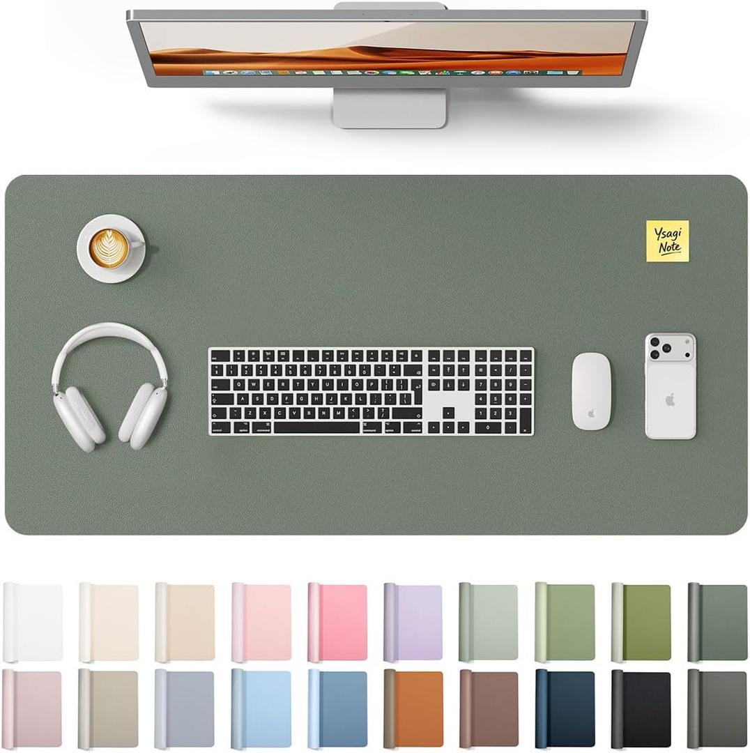 YSAGi Leather Desk Protector, Office Mat, Large Mouse Mat, Non-Slip PU Leather Blotter, Laptop Desk, Waterproof Writing Pad for Office and Home (Dark Green, 31.5" x 15.8")