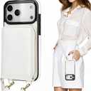 KIHUWEY Crossbody Wallet Case for iPhone 17 Pro Max, Zipper Pocket Case with Card Holder, PU Leather RFID Blocking Protective Cover Case with Kickstand Detachable Wrist Strap Lanyard 6.9" (White)